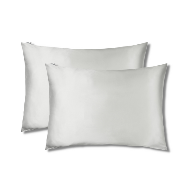 100% Silk Zippered Pillowcase Pair Metallic Silver