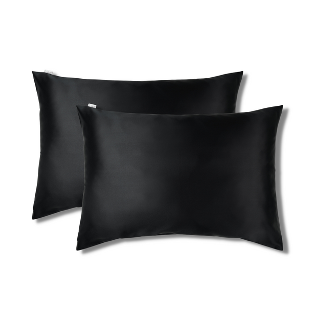 100% Silk Zippered Pillowcase Pair Inky Black